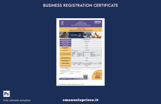 stile verificato Certificato di registrazione India Udyam Modello Word e PDF, mo
